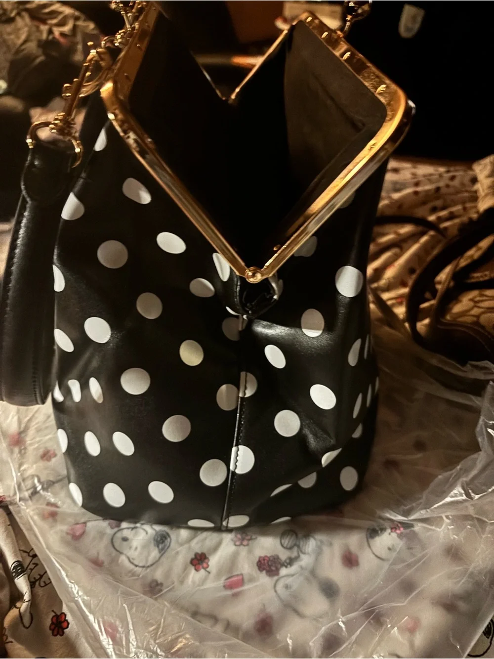 Black and White Polka Dot Frame-Top Women's Handbag